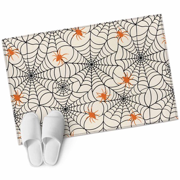Halloween Bathroom Rug Washable 2x3 Entryway Rug Non Slip Orange Black Net Classic Spiders Gingham Front Door Mat Low Pile Indoor Doormat Throw Floor Carpet for Kitchen Bedroom Entrance
