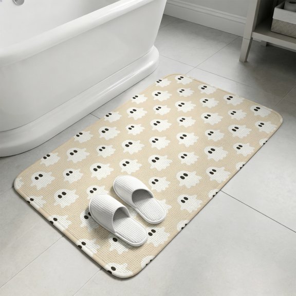 Halloween Bathroom Rugs Non Slip Washable Bath Mat Absorbent Front Door Mat Brown White Spooky Green Eyes Ghost Floating Indoor Doormat for Kitchen Entryway Shower Decor Accessories 15.7"x23.6"