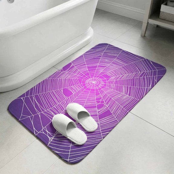 Halloween Bathroom Rugs Non Slip Washable Bath Mat Absorbent Low Pile Front Door Mat Farmhouse Retro Purple Ombre White Cobweb Indoor Doormat for Kitchen Entryway Shower Decor Accessories 15.7"x23.6"