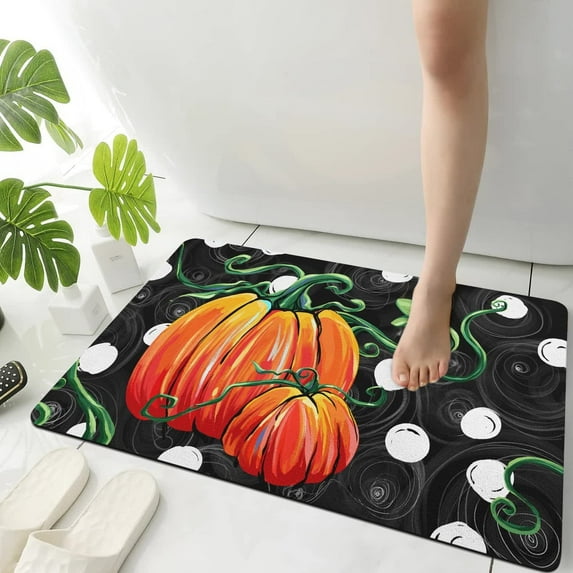 Halloween Bathroom Rugs,Scary Pumpkin Fall Black Bath Rugs for Bathroom Non-Slip and Washable,Super Absorbent Quick Dry Diatomaceous Earth Bath Bath Mats Inside Entryway Door Mat 17"x27"