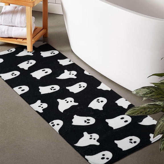 Halloween Bathroom Runner Rug Non Slip, Black Ghost Bathroom Rugs Long Large Horror Rug, Goth Bath Mat Cute Halloween Gothic Decor for Bedroom Hallway Kitchen