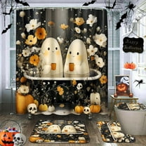 Halloween Bathroom Set with Shower Curtain sets and Rugs Accessories, Cute Gnomes Bat Horror Shower Curtain Witch Scary Bathroom Decor 4 Pcs