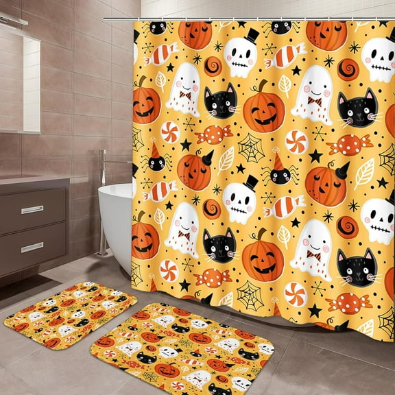 Halloween Bathroom Sets with Shower Curtain and Rugs and Accessories, Witch Skull Shower Curtain Sets, Spooky Shower Curtains for The Bathroom, Halloween Bathroom Decor 3 Pcs
