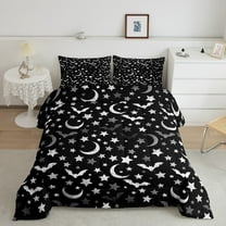 Halloween Bats Bedding Twin Festival Theme Comforter Set, Grunge Moon Print Bedding Comforter Sets Psychedelic Stars Duvet Insert, Black and White Down Comforter Bedroom Halloween Decorations