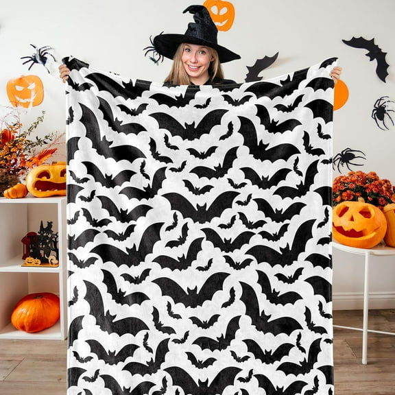 Halloween Bats Fuzzy Blanket Black Bats Throw Blanket Halloween Soft Cozy Flannel Blanket for Home Party Bed Sofa Couch Chair, 50 x 60 Inch
