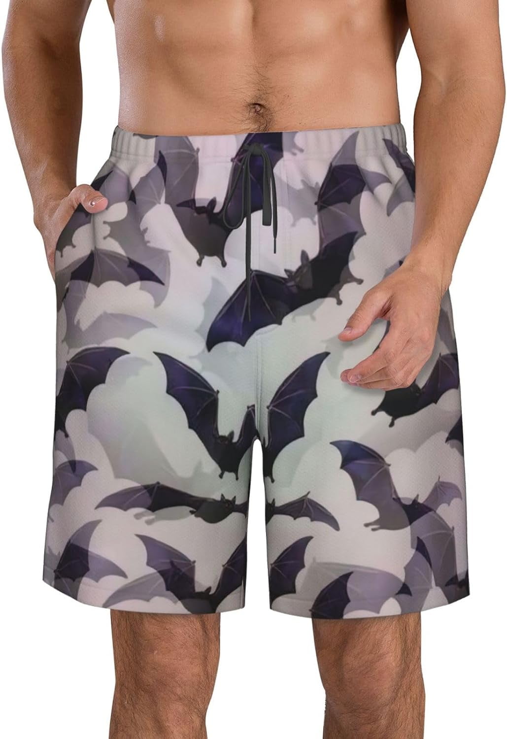 Halloween Bats Grey Print Men's Beach Shorts Hawaiian Summer Holiday