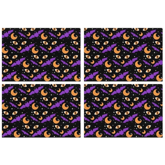 Halloween Bats Moons and Eyes Summer Placemats Table Placemats Set Of 4-Linen Kitchen Washable Placemats Table Mats 11.8"x17.7" Non-Slip Heat Resistant