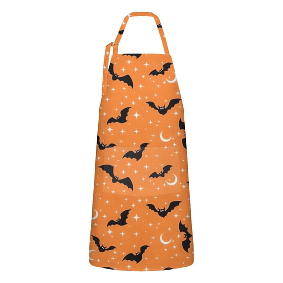 Halloween Bats with Moons and Stars Apron-Garden Aprons for Women with Pockets-Cotton Linen Waterproof Kitchen Cooking Gardening Aprons Adjustable for Kitchen,Cooking,BBQ and Salon 32"x27"