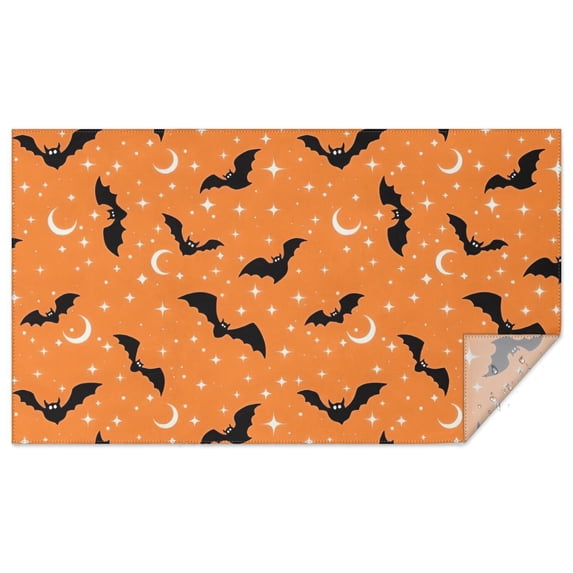 Halloween Bats with Moons and Stars Rectangle Tablecloth 60"x102",Waterproof Polyester Rectangle Table Cloth, Wipeable Spillproof Polyester Tablecloth for Dining, Camping, Indoor and Outdoor