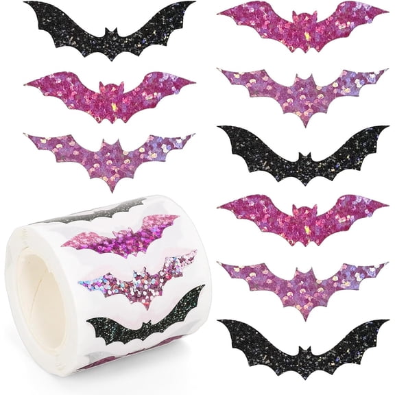 Halloween Bats Stickers Roll Laser Cartoon Bats Shape Seal Stickers Waterproof Self-Adhesive Decals for Envelope Journal Decor Birthday Holiday, 500 Pcs