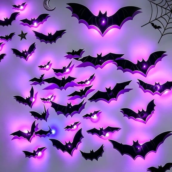 Halloween Bats Wall Decor,3D LED Bats Halloween Wall Decor, Light Up Bat Decorations with, Halloween Bat Stickers for Indoor Outdoor Party Window