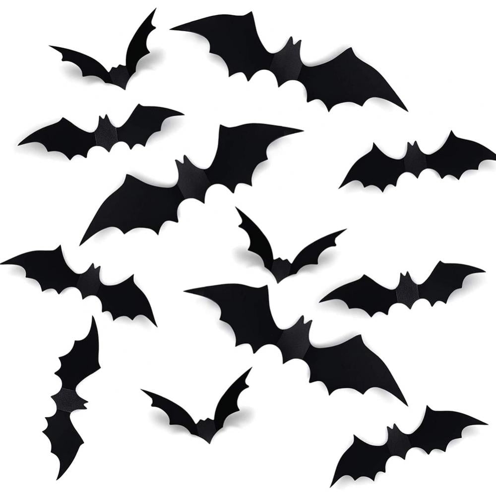 Halloween Bats Wall Decor, 44 Pcs 3D Bat Halloween Decoration Stickers 4 Size Waterproof Black Spooky Bats for Home Decor