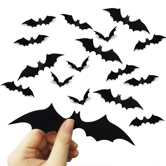 Halloween Bats Wall Decor, 44 Pcs 3D Bat Halloween Decoration Stickers 4 Size Waterproof Black Spooky Bats for Home Decor