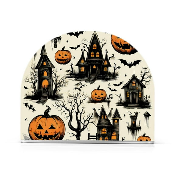 Halloween Bats and Pumpkins Acrylic Napkin Holder Clear Paper Tissue Dispenser Kitchen Dining Room Bathroom Party Hotel