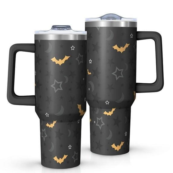 Halloween Bats and Stars Pattern Tumbler with Handle and Lid,40oz Double Wall Vacuum Insulated Tumbler,Cups Gift for Women and Men