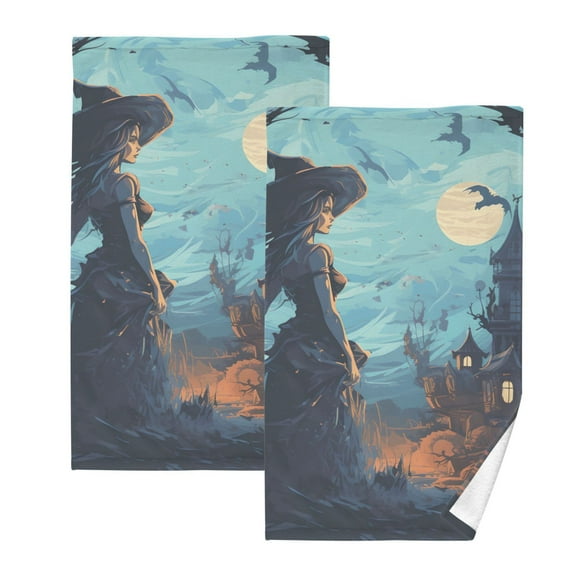 Halloween Bats in Bight Bath Hand Towels 2 Pcs Absorbent Face Towel Soft Breathable Cotton Towel Set for Bathroom Kitchen Hotel Spa Decor