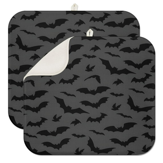 Halloween Bats on Dark Pattern Dish Drying Mat for Kitchen 1 Pack, Ultra Absorbent Microfiber Dishes Drainer Mats,16x18in(41x46cm)