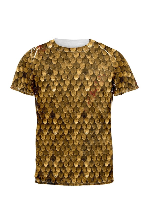 Halloween Battle Damage Bronze Scale Armor Costume All Over Adult T-Shirt - Medium