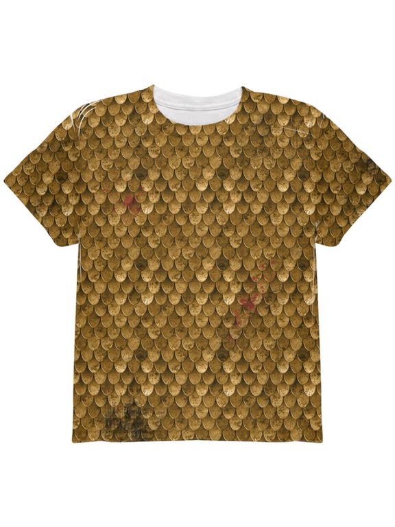 Halloween Battle Damage Bronze Scale Armor Costume All Over Youth T Shirt Multi YMD