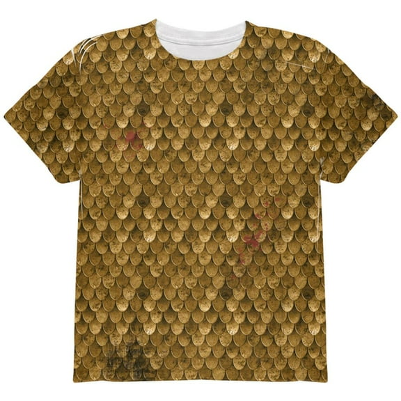 Halloween Battle Damage Bronze Scale Armor Costume All Over Youth T Shirt Multi YSM