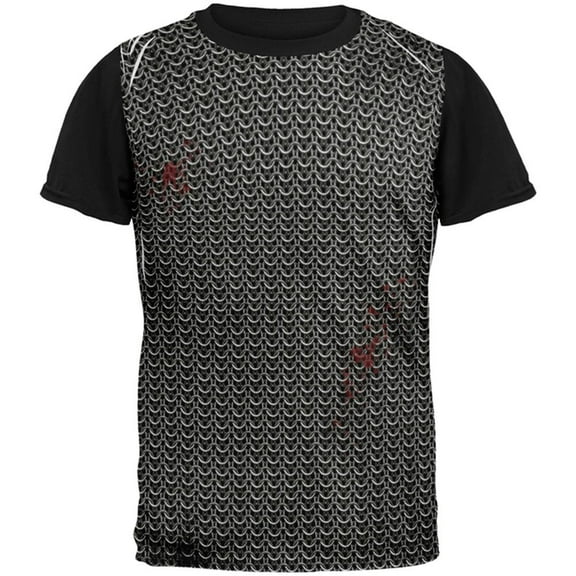 Halloween Battle Damage Chainmail Costume All Over Mens Black Back T Shirt