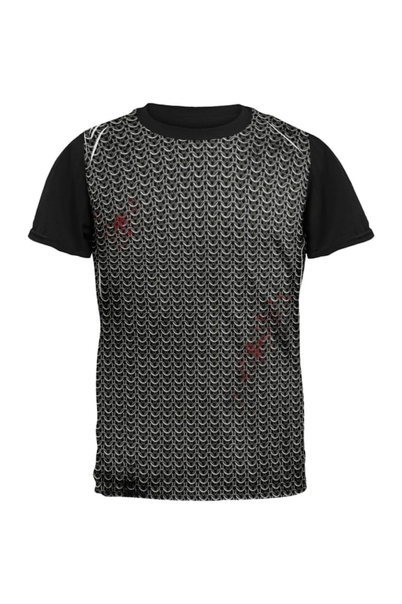 Halloween Battle Damage Chainmail Costume All Over Mens Black Back T Shirt