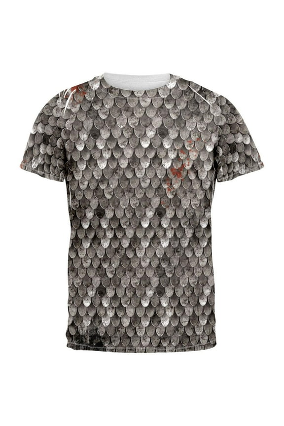 Battle Damage Steel Scale Armor Costume All Over Adult T-Shirt - Medium