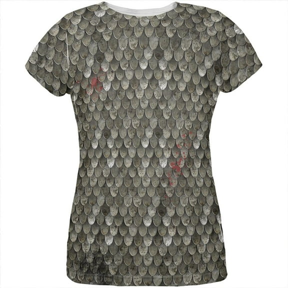 Halloween Battle Damage Steel Scale Armor Costume All Over Womens T Shirt Multi 2XL