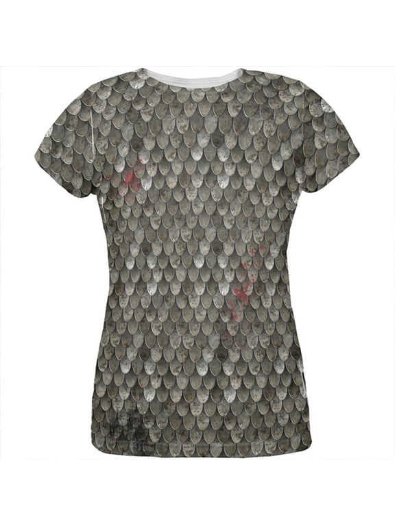 Halloween Battle Damage Steel Scale Armor Costume All Over Womens T Shirt Multi X-LG