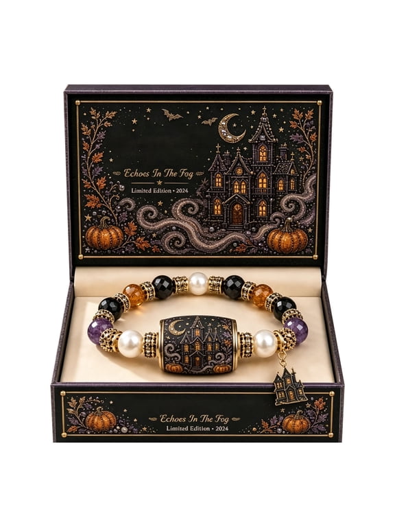 Halloween Beaded Bracelet with Gift Box Stretch Glass Mix Jewelry for Women Girls Birthday Present Packaging
