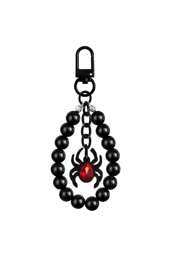 Halloween Beaded Decorative Keychain Clip, Halloween Themed Black with Spider Red Rhinestone, 1 Piece Spooky Beaded Keychain, for Backpack Purse Handbag Halloween Party Decoration Spooky Themed Acces