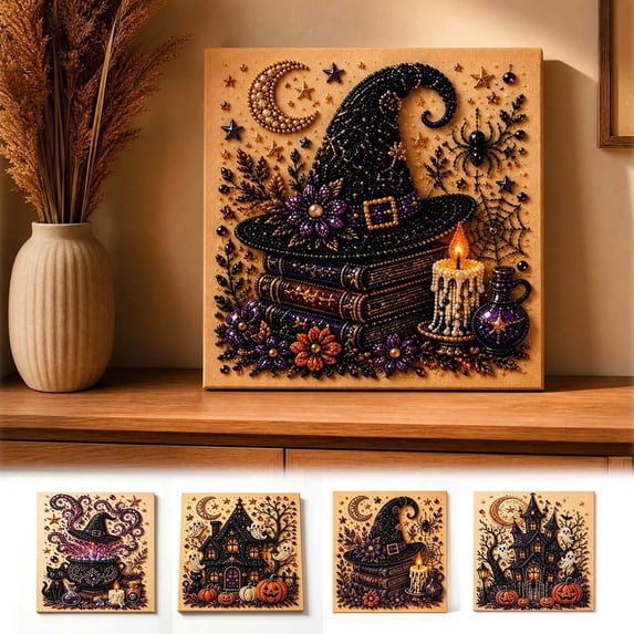 Halloween Beaded Pearl Art DIY Kit 7.9x7.9 inch Special Shaped Beads & Embossed Texture for Beginners Fall Home Decoration Seasonal Party Activity & Handmade Gift by MPOISVA