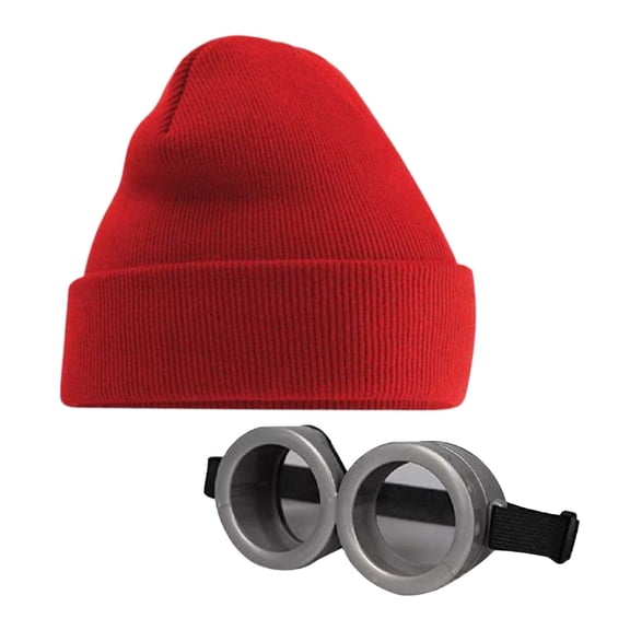 Halloween Beanie with Vintage Steampunk Goggles Knit Hat Punk Sunglasses Set for Women Men (Red )