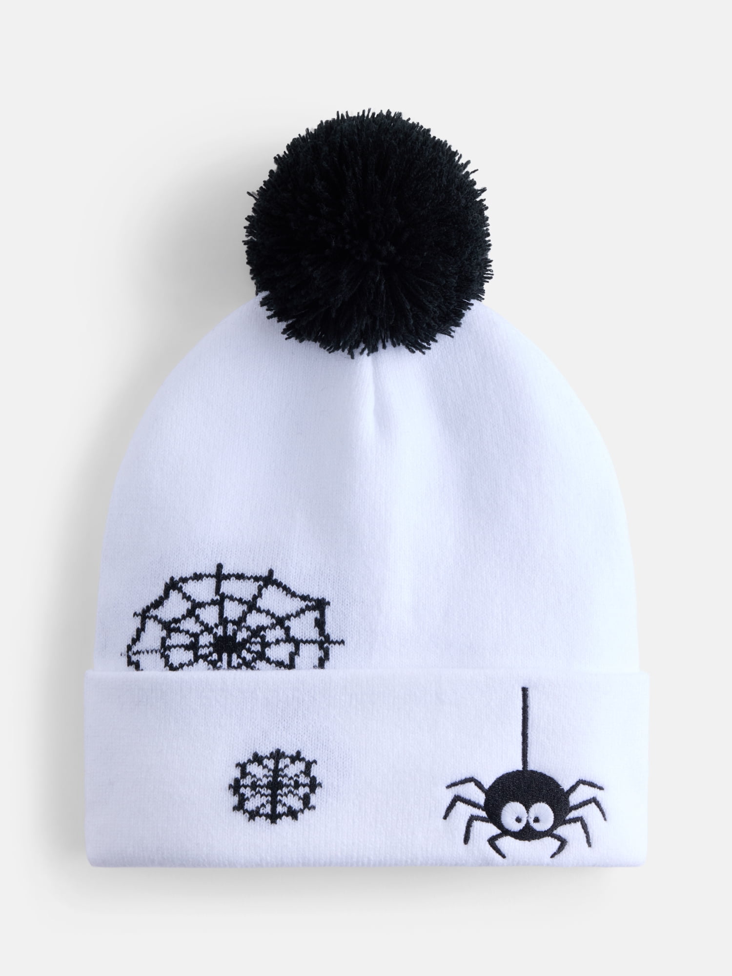 Halloween Women's Embroidered Spider Knit Beanie Hat from Way To Celebrate, White