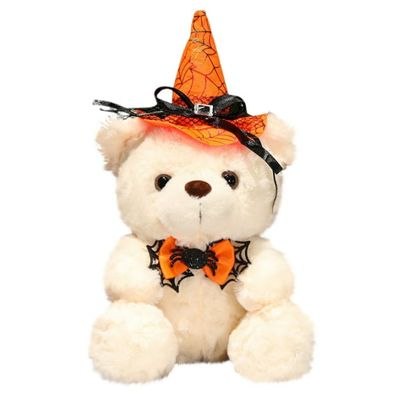 Halloween Bear Doll, Halloween Plush Toy, Cute Bear Wearing Halloween Hat and Bow Tie, Soft Velvet Material, Cozy and Decorative Holiday Gift, Collectible Halloween Decoration Plush