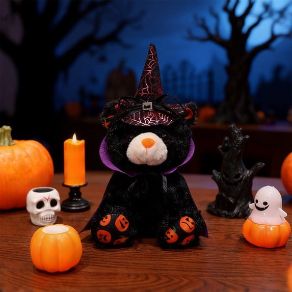 Halloween Bear With Pumpkin Plush Toy Fall Decor Cute Stuffed Animal For Gift Display