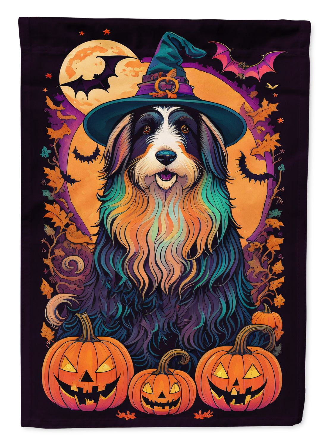Halloween Bearded Collie Dog House Flag 28x40IN Double-Sided Polyester Decorative Sleeve Pole Flag for Outdoor Home Garden