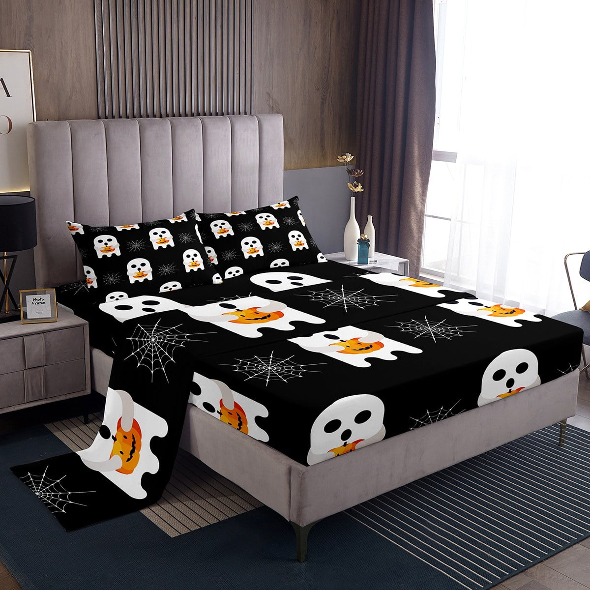 Halloween Bed Sheets Set Cartoon Ghost Sheets Halloween Pumpkin