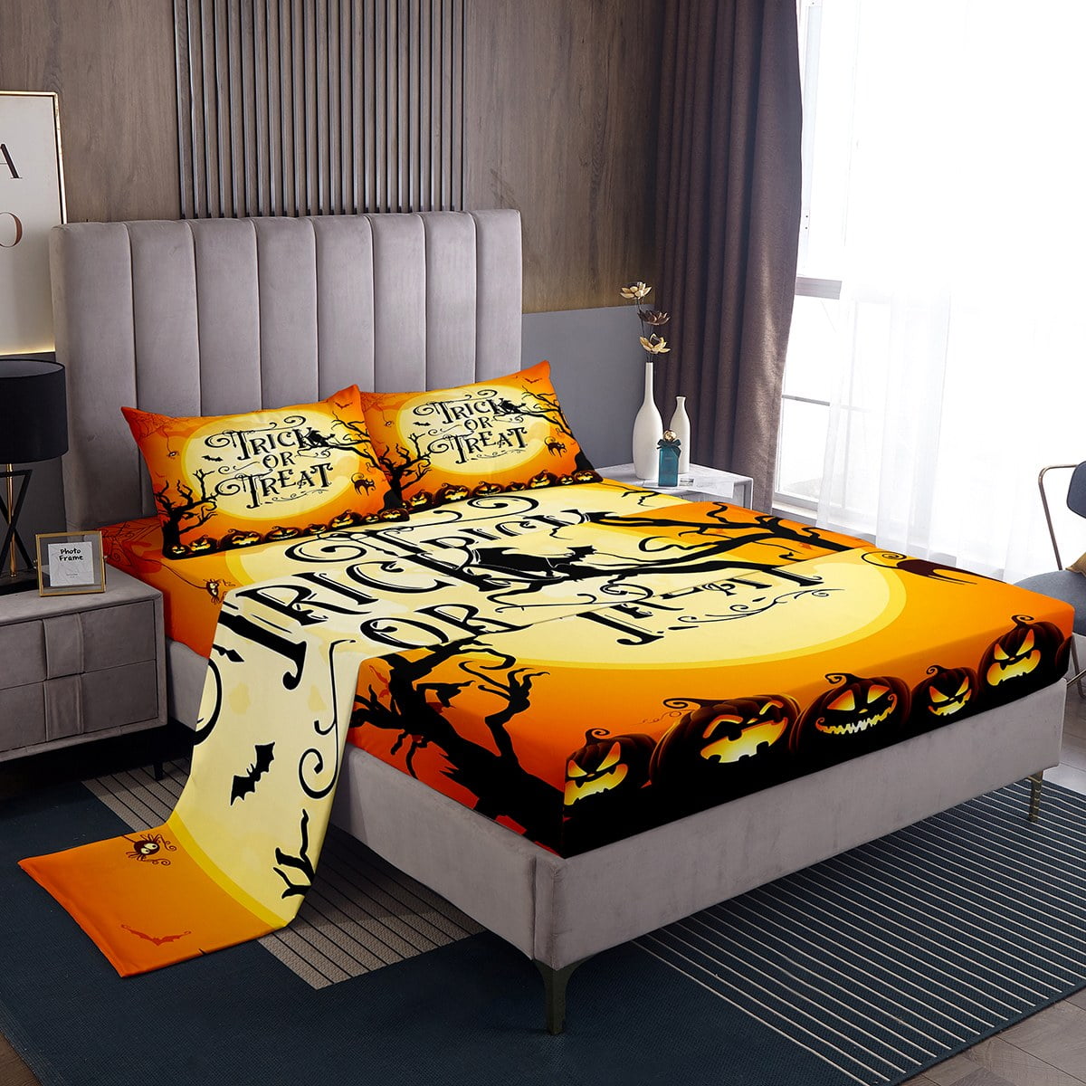 Halloween Bed Sheets Set Full, Trick Or Treat Sheet Set For Boys Girls