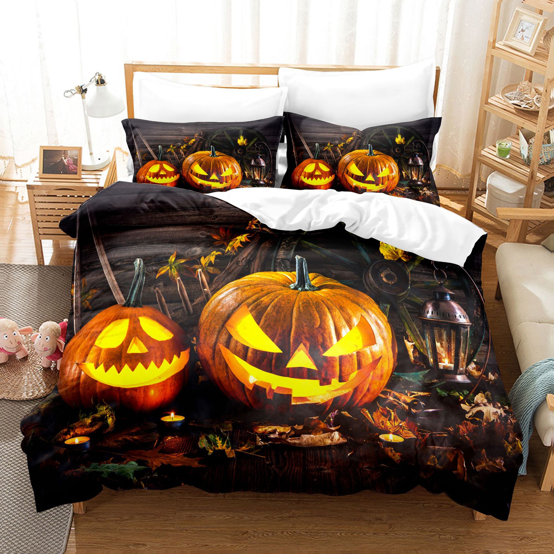 Halloween Bedding Set Funny Pupmkin Duvet Cover Set Halloween Themed