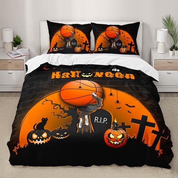 Halloween Bedding Skull Duvet Cover Set, Pumpkin Skeleton Comforter Cover Set,Terror Skull Themed Duvet Cover Set 3 Pieces, 1 Quilt Cover and 2 Pillowcases