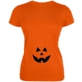 thumbnail image 1 of Halloween Belly Jack-O-Lantern Orange Glow Orange Juniors Soft T-Shirt - Medium, 1 of 1