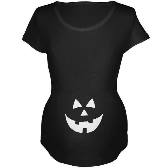 Halloween Belly Jack-O-Lantern White Glow Women's Maternity Costume T-Shirt - Small