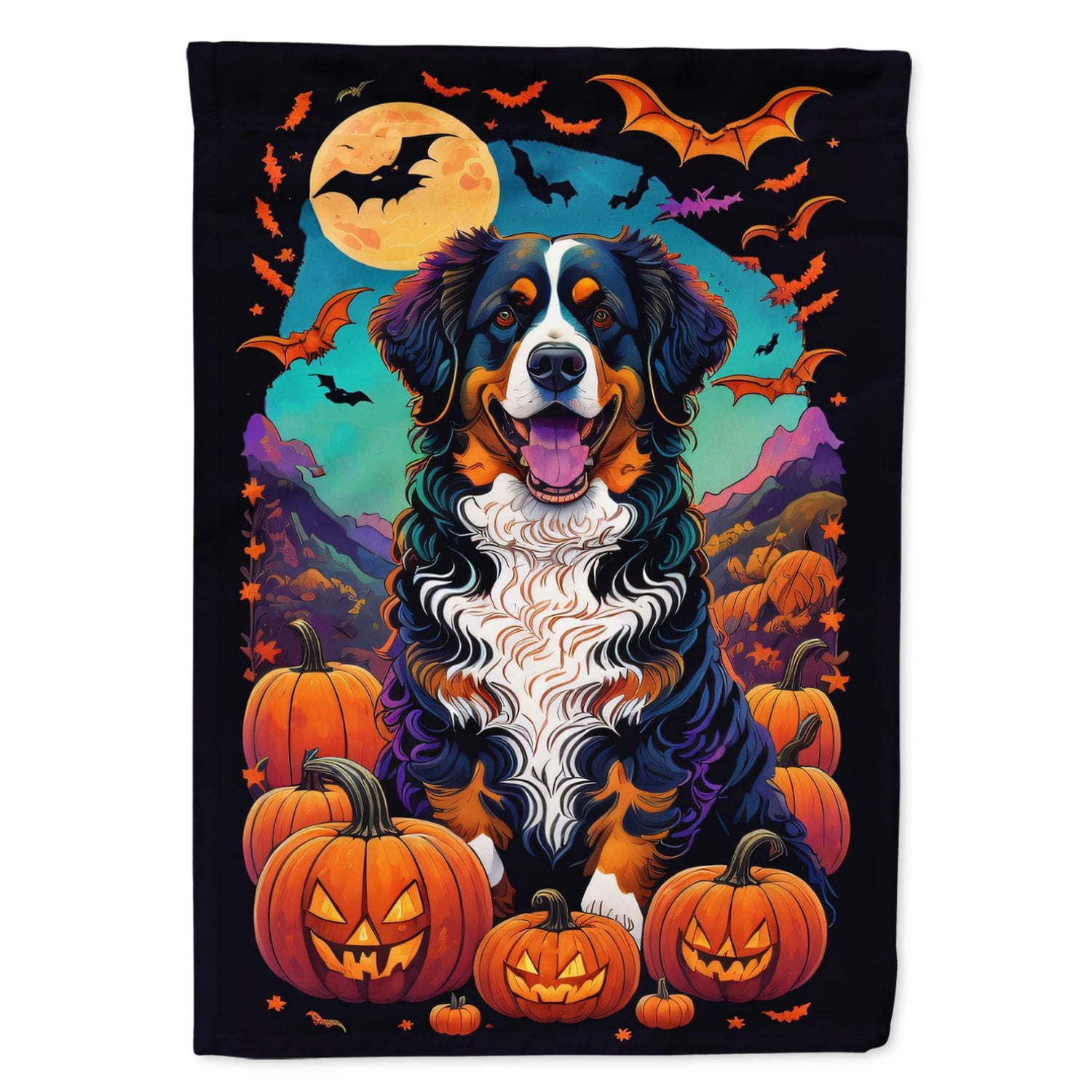 Halloween Bernese Mountain Dog House Flag 28x40IN Double-Sided Polyester Decorative Sleeve Pole Flag for Outdoor Home Garden