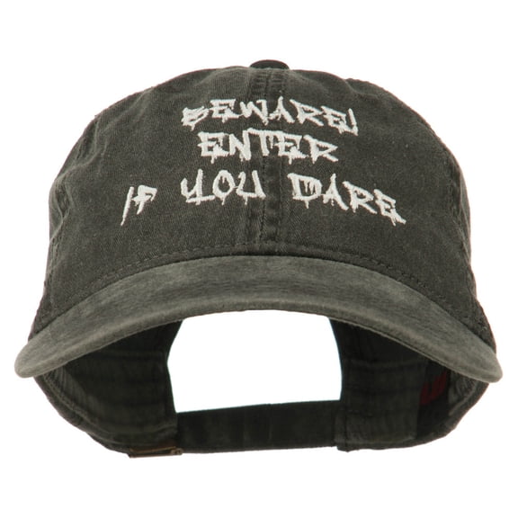 Halloween Beware Enter If You Dare Embroidered Washed Dyed Cap - Black OSFM