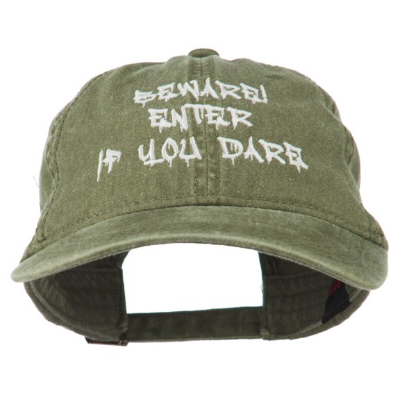 Halloween Beware Enter If You Dare Embroidered Washed Dyed Cap - Olive Green OSFM