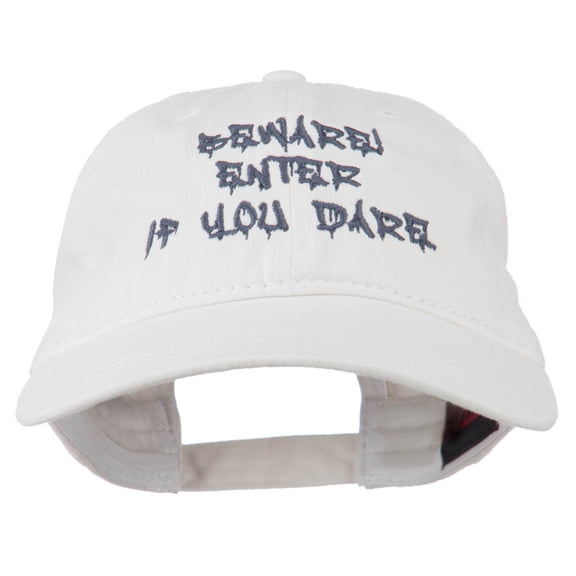 Halloween Beware Enter If You Dare Embroidered Washed Dyed Cap - White OSFM
