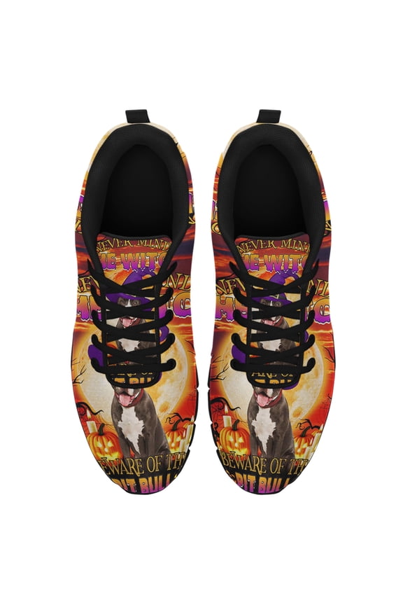 Halloween Beware Of The Pit Bull Running Shoes Sneakers Mesh Black Size 9.5