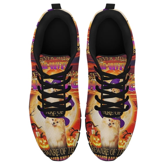 Halloween Beware Of The Pomeranian Running Shoes Sneakers Mesh Black Size 3.5