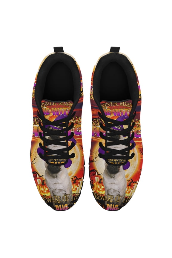Halloween Beware Of The Pug Running Shoes Sneakers Mesh Black Size 3.5